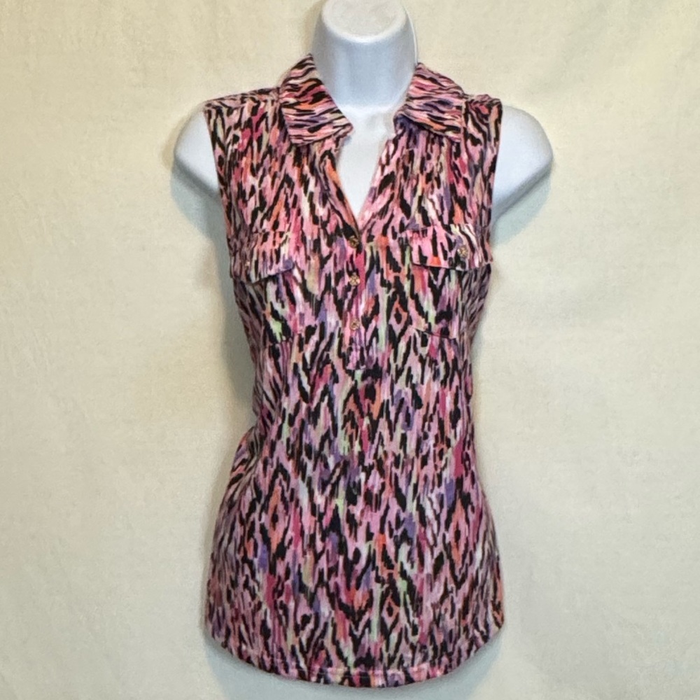 G-66 Emily Daniels NWT Pink & Black Sleeveless Pullover Summer Blouse Size LP